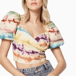 Elliatt Adore Top Colorful Tie-Dye Puff Sleeve Crop Top